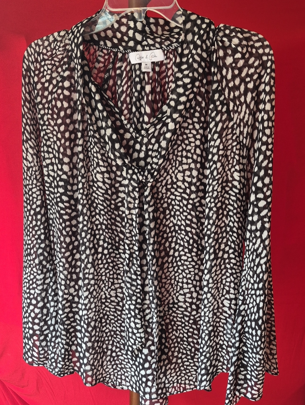 Coffee & Cake Black & White Cowl Neck Leopard  Printed Blouse Size M